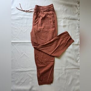 Women's Gap Linen Burnt Orange Pants With Elastic Tie Waist Band. Size XL